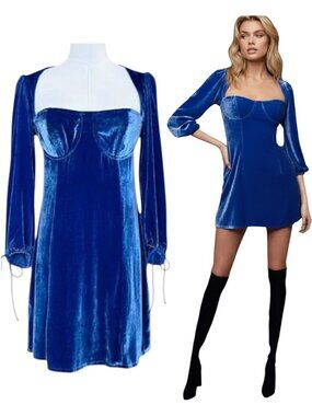 For Love & Lemons Nadine Velvet Mini Dress Royal Blue Bustier M